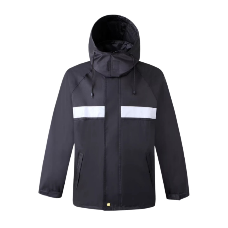 黑色連帽白色反光帶輕量工作外套