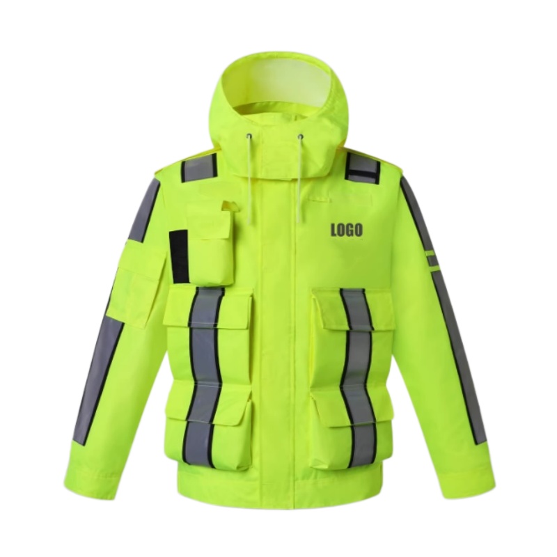 螢光黃超多口袋工程師反光連帽外套