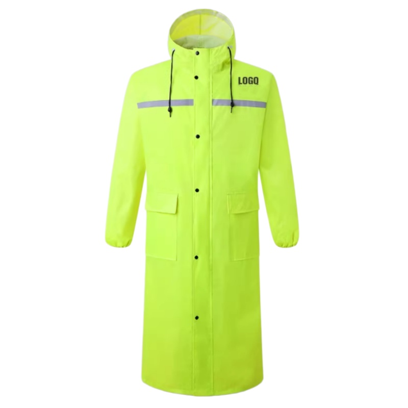 螢光黃長款連帽防水反光雨衣
