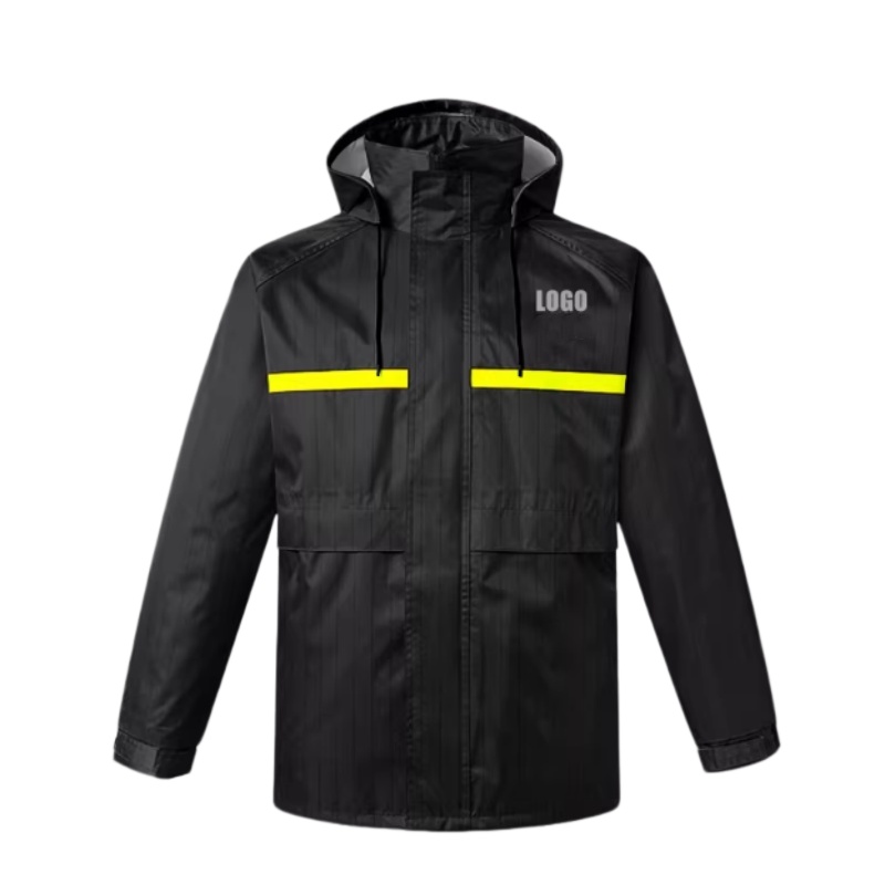 黑色連帽螢光黃反光帶防水外套