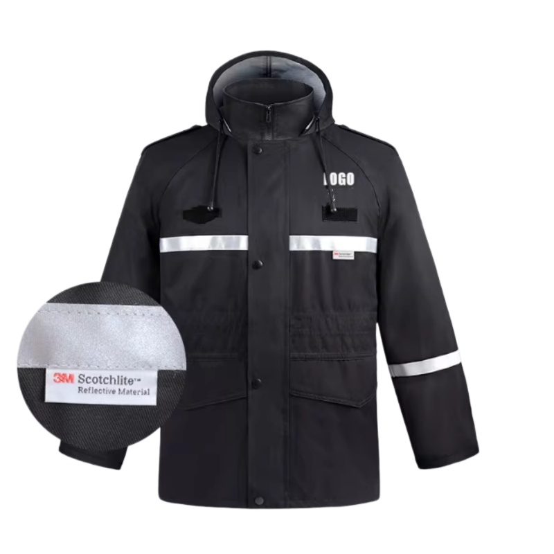 黑色3M Scotchlite反光帶連帽工程外套