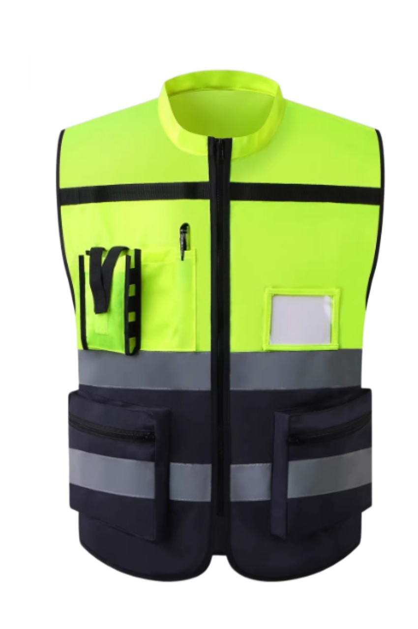 螢光黃藍拼色多功能反光工作背心
