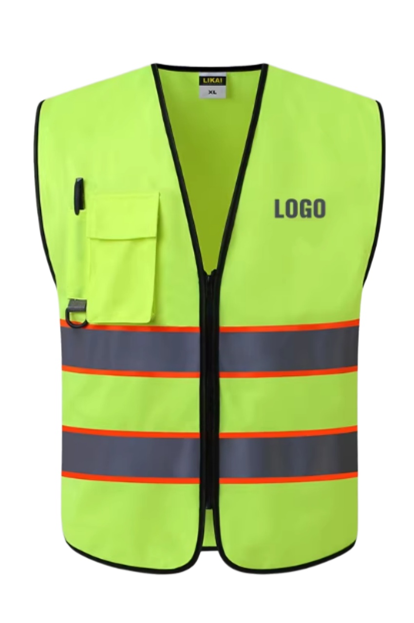 螢光黃帶下袋款反光安全背心