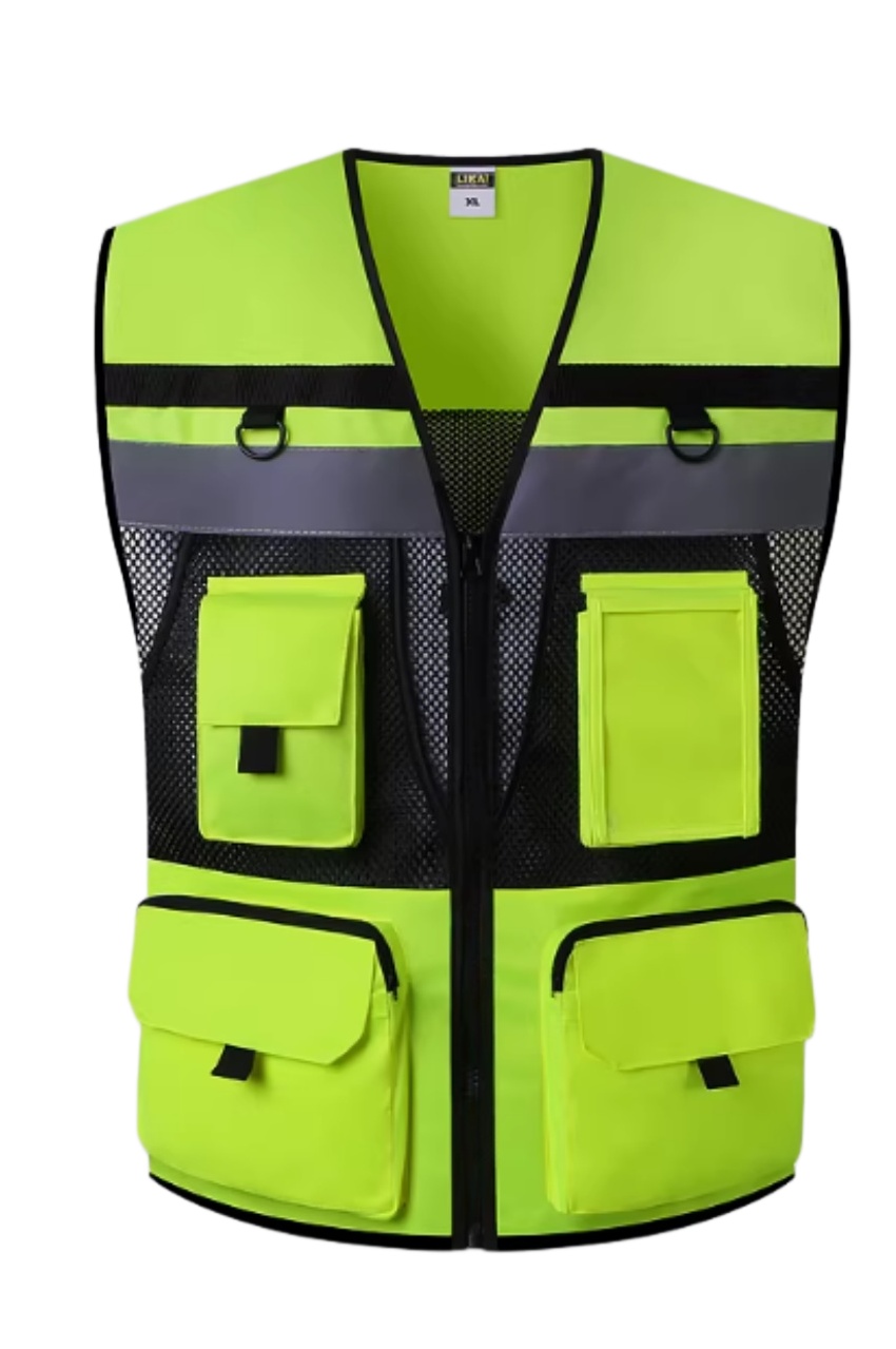 多口袋螢光橙工程督導反光背心
