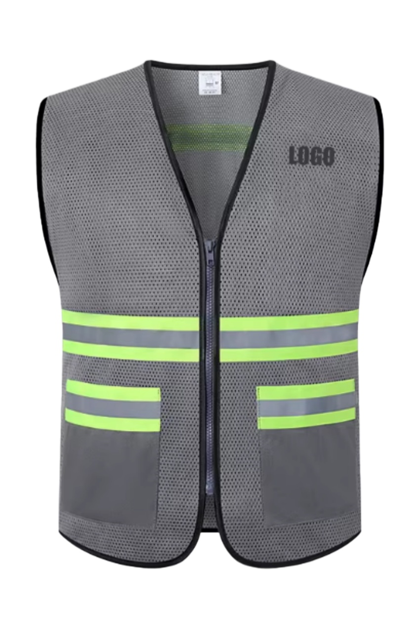 灰色輕薄透氣網眼反光安全背心
